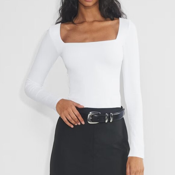 ARITZIA CONTOUR Squareneck Long Sleeve Double-Layer Stretch White Top Size S - Picture 1 of 7
